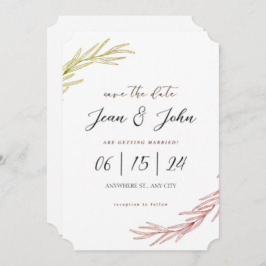 Invitation Enregistrer la date Jolie feuille Mariage (Devant / Derrière)
