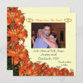 Invitation Enregistrer la date Lys orange floral avec photo (Devant / Derrière)