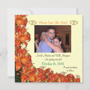 Invitation Enregistrer la date Lys orange floral avec photo