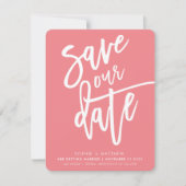 Invitation ENREGISTRER LA DATE manuscrit corail blanc encre (Devant)