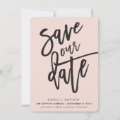 Invitation ENREGISTRER LA DATE manuscrite script noir rose (Devant)