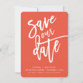 Invitation ENREGISTRER LA DATE manuscrite script orange blanc (Devant)