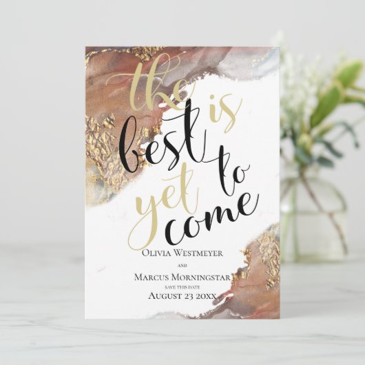 Invitation Enregistrer la date Marbled Encre or et bronze (Debout devant)