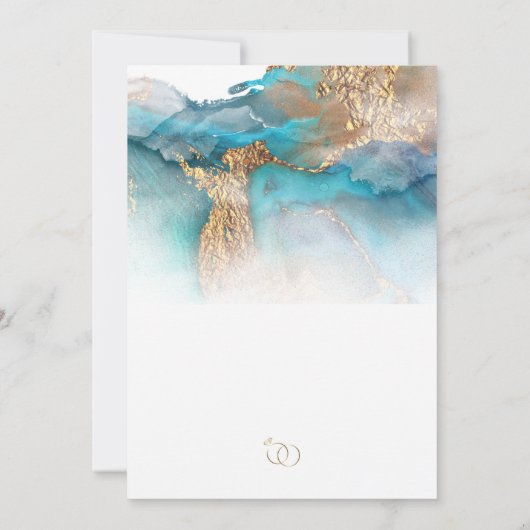 Invitation Enregistrer la date Marbre d'encre Turquoise et Or (Dos)