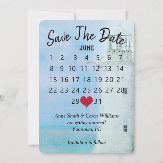 Invitation Enregistrer la date Mariage Calendrier Phare (Devant)