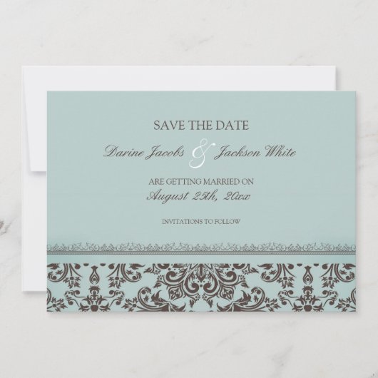 Invitation Enregistrer la date Mariage Damask Flat Card (Devant)
