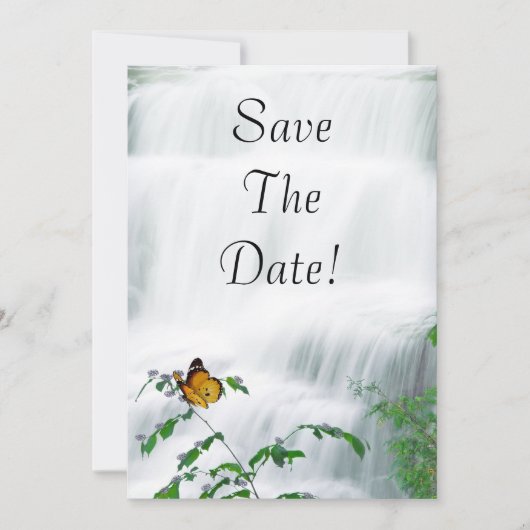 Invitation Enregistrer La Date Mariage Papillon & Cascade (Devant)