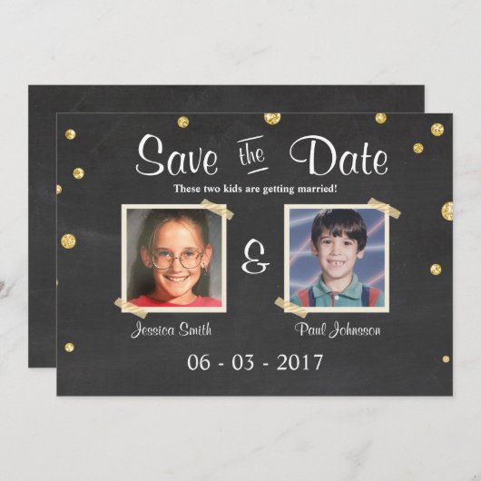 Invitation Enregistrer la date Mariage Rustic Chalkboard Gold (Devant / Derrière)