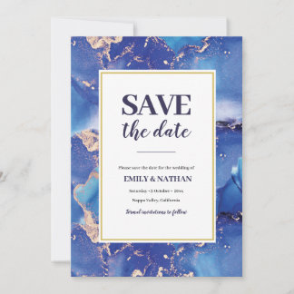 Invitation Enregistrer la date Marine Blue Gold Inky Invitati