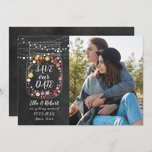 Invitation Enregistrer la date Mason Jar String Lights Boho P (Devant / Derrière)