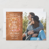 Invitation Enregistrer la date Mason Jar String Lights Rustic (Devant)