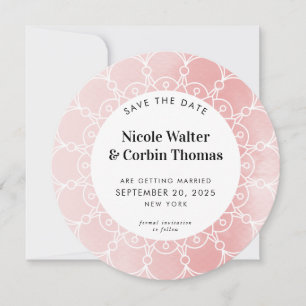 Invitation ENREGISTRER LA DATE moderne boho bleu rose aquarel