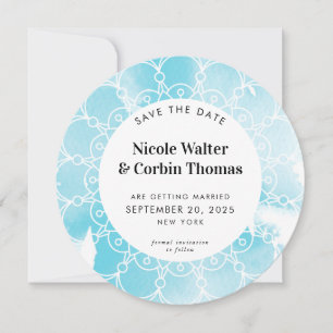 Invitation ENREGISTRER LA DATE moderne boho mandala aqua aqua