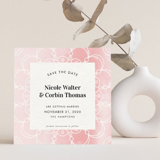 Invitation ENREGISTRER LA DATE moderne boho mandala aquarelle