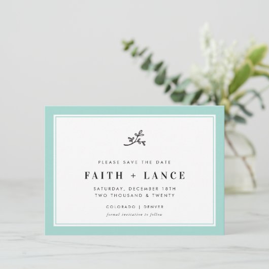 Invitation ENREGISTRER LA DATE moderne sprig simple bordure m (Debout devant)