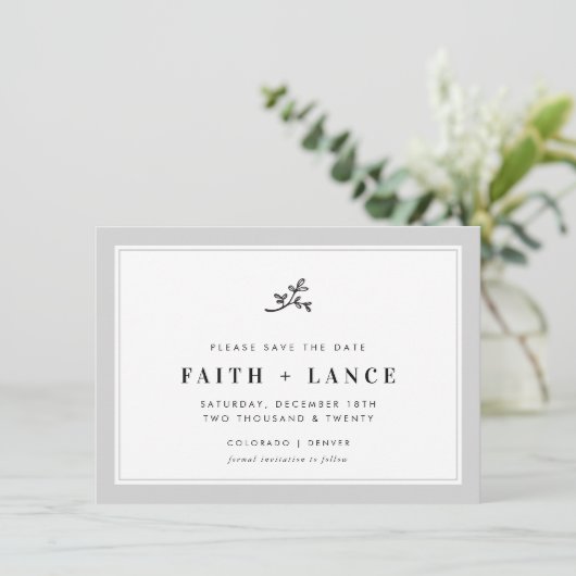 Invitation ENREGISTRER LA DATE moderne sprig simple cool de b (Debout devant)