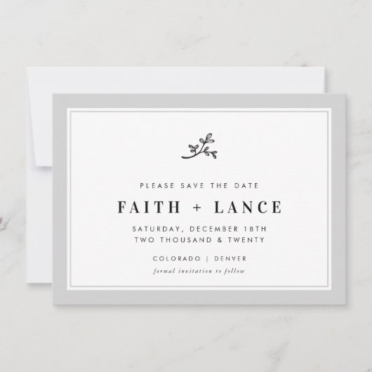 Invitation ENREGISTRER LA DATE moderne sprig simple cool de b (Devant)