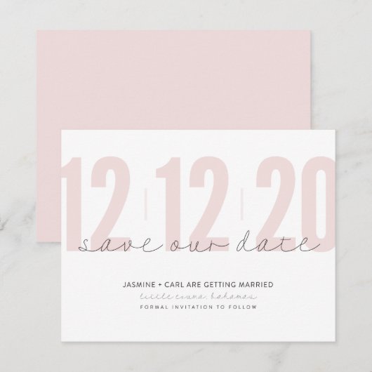 Invitation ENREGISTRER LA DATE modernes grands nombres rose n (Devant / Derrière)