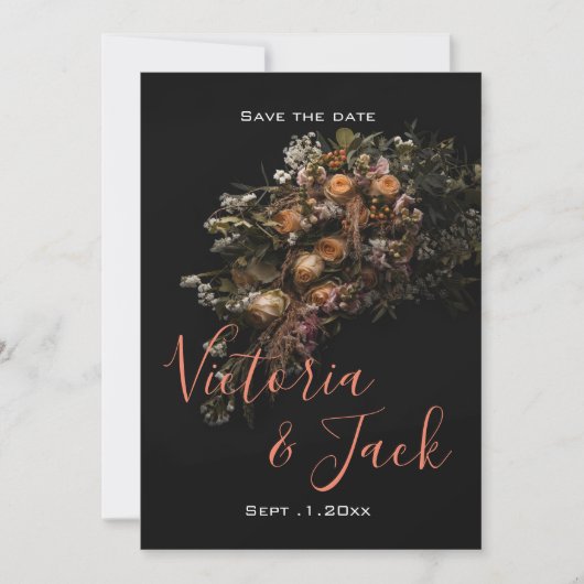 Invitation enregistrer la date moody floral, orange white flo (Devant)