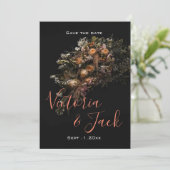 Invitation enregistrer la date moody floral, orange white flo (Debout devant)