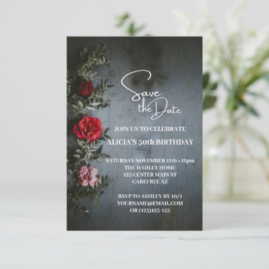 Invitation Enregistrer la date Noir Blanc 50e Anniversaire In (Debout devant)