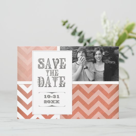 Invitation Enregistrer la date - Ombre Chevron Stripe Zig Zag (Debout devant)