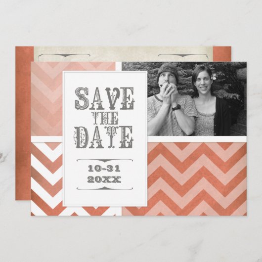 Invitation Enregistrer la date - Ombre Chevron Stripe Zig Zag (Devant / Derrière)