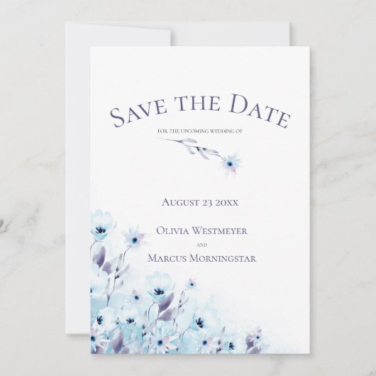 Invitation Enregistrer la date Pale Blue Anemone Garden (Devant)