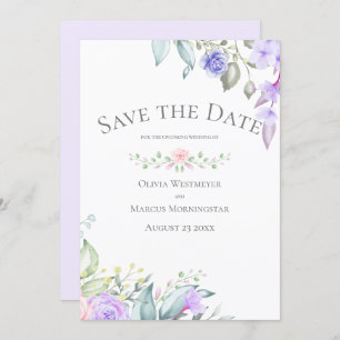 Invitation Enregistrer la date Pale Lilac et Rose Flowers