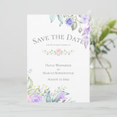 Invitation Enregistrer la date Pale Lilac et Rose Flowers (Debout devant)