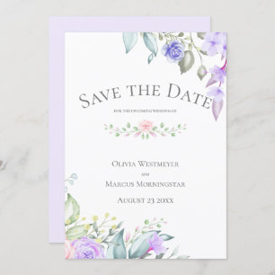 Invitation Enregistrer la date Pale Lilac et Rose Flowers