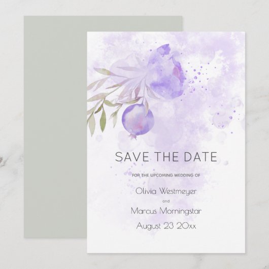 Invitation Enregistrer la date Pale Lilac Purple Rose Hip (Devant / Derrière)