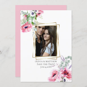 Invitation ENREGISTRER LA DATE Pavot rose aquarelle