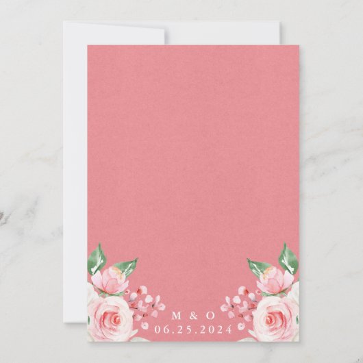 Invitation Enregistrer la date Peach rose blanc Aquarelle flo (Dos)