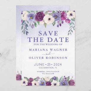 Invitation Enregistrer la date Périwinkle Fuchsia Blush Flora
