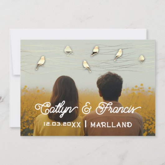 Invitation Enregistrer La Date Photo Gold Kraft Black Birds D (Dos)