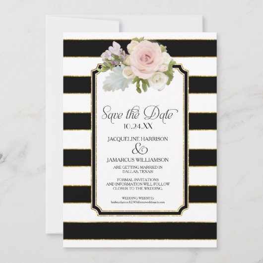 Invitation Enregistrer la date Photo large bande Faux Gold Fl (Devant)