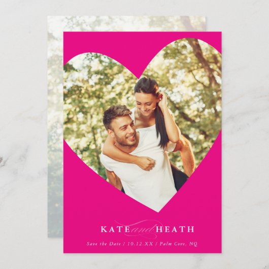 Invitation ENREGISTRER LA DATE photo moderne élégant coeur ja (Devant / Derrière)