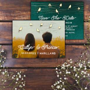 Invitation Enregistrer La Date Photo Woodland Cottage Golden 