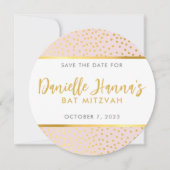 Invitation ENREGISTRER LA DATE pois or rose pâle (Devant)