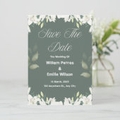 Invitation Enregistrer la date pour un Mariage vert olive (Debout devant)