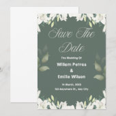 Invitation Enregistrer la date pour un Mariage vert olive (Devant / Derrière)