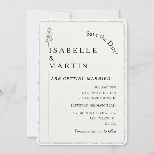 Invitation Enregistrer la date QR Code Faux Deckled Edge Mari (Devant)