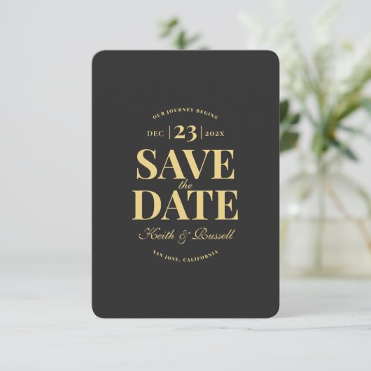 Invitation Enregistrer la date QR Code Mariage site Web Dark  (Debout devant)