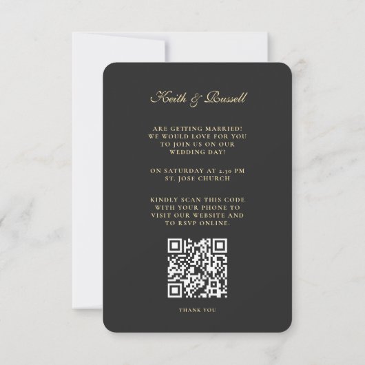 Invitation Enregistrer la date QR Code Mariage site Web Dark  (Dos)