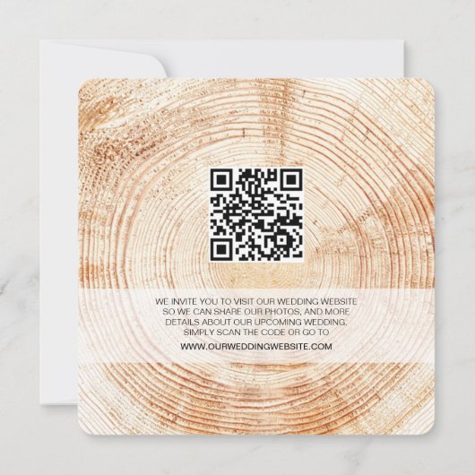 Invitation Enregistrer la date QR code site web Rustic Wood M (Dos)