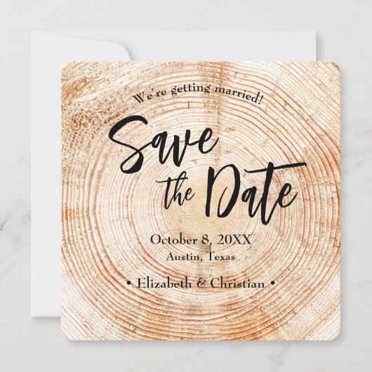 Invitation Enregistrer la date QR code site web Rustic Wood M (Devant)