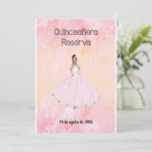 Invitation Enregistrer la date Quinceanera en rose espagnol (Debout devant)