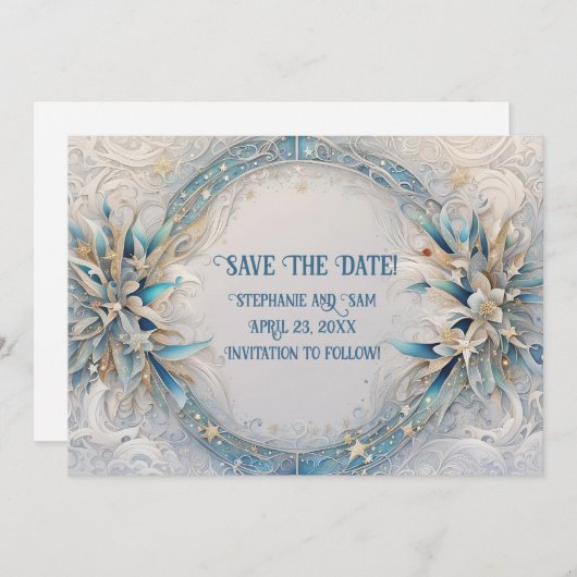 Invitation Enregistrer la date Romantique Art Déco inspirée W (Devant / Derrière)