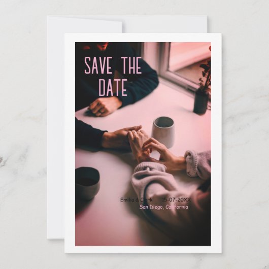 Invitation enregistrer la date rose boho QR ajouter le nom du (Devant)